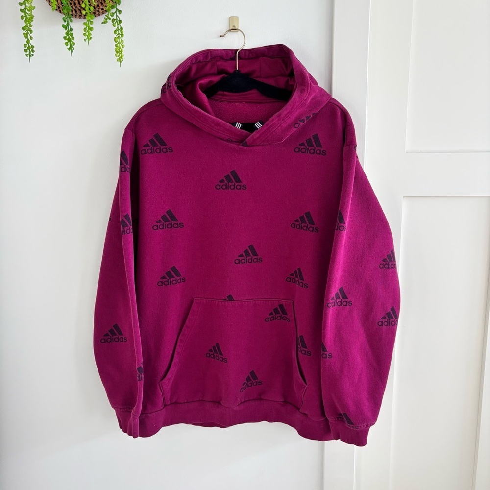 Adidas Men's Allover Printed Badge of Sport Hoodie Kangaroo Pockets Size L